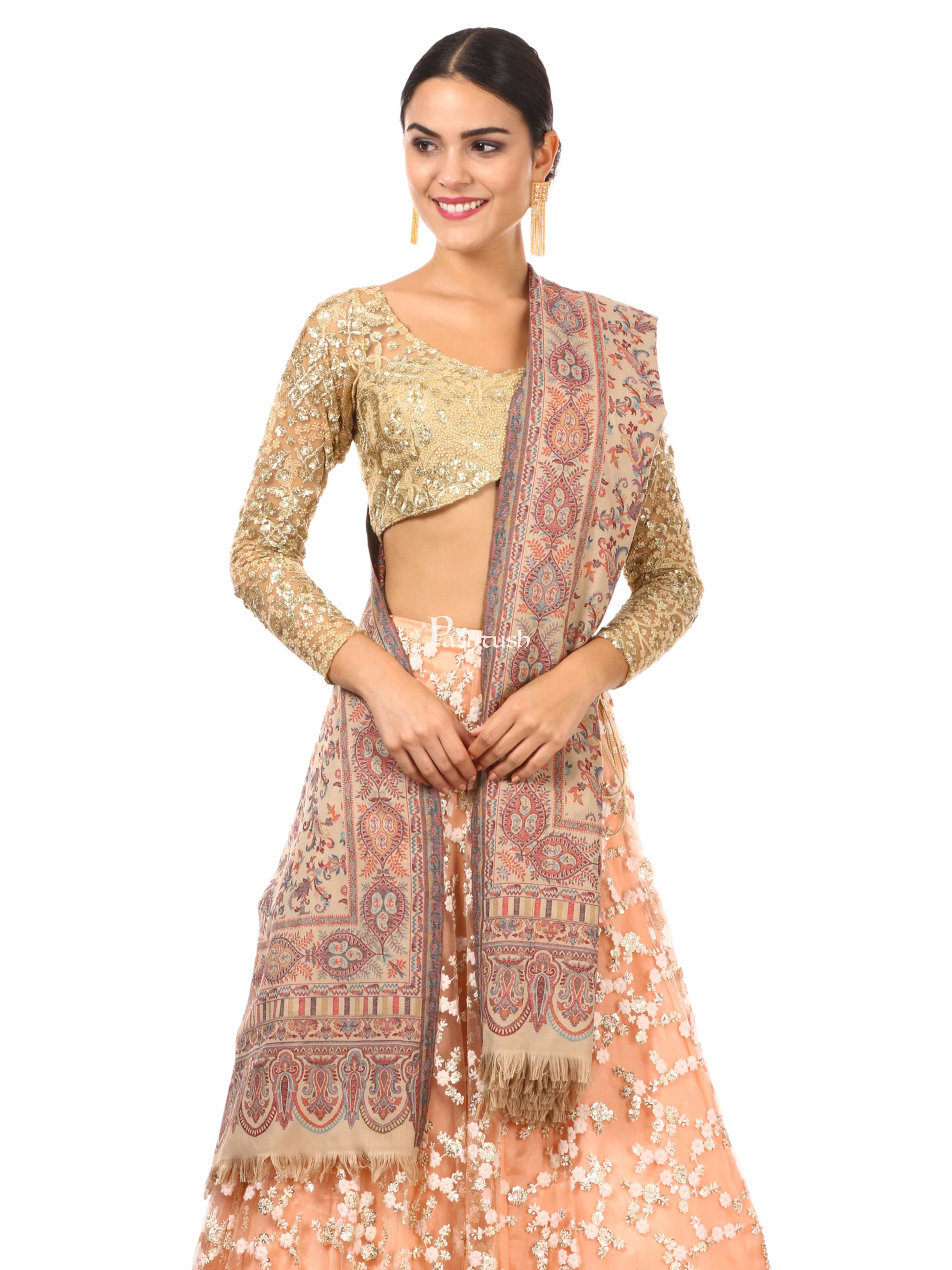 Pashtush Womens Faux Pashmina, Ethnic Weave Shawl, Beige - Image 4