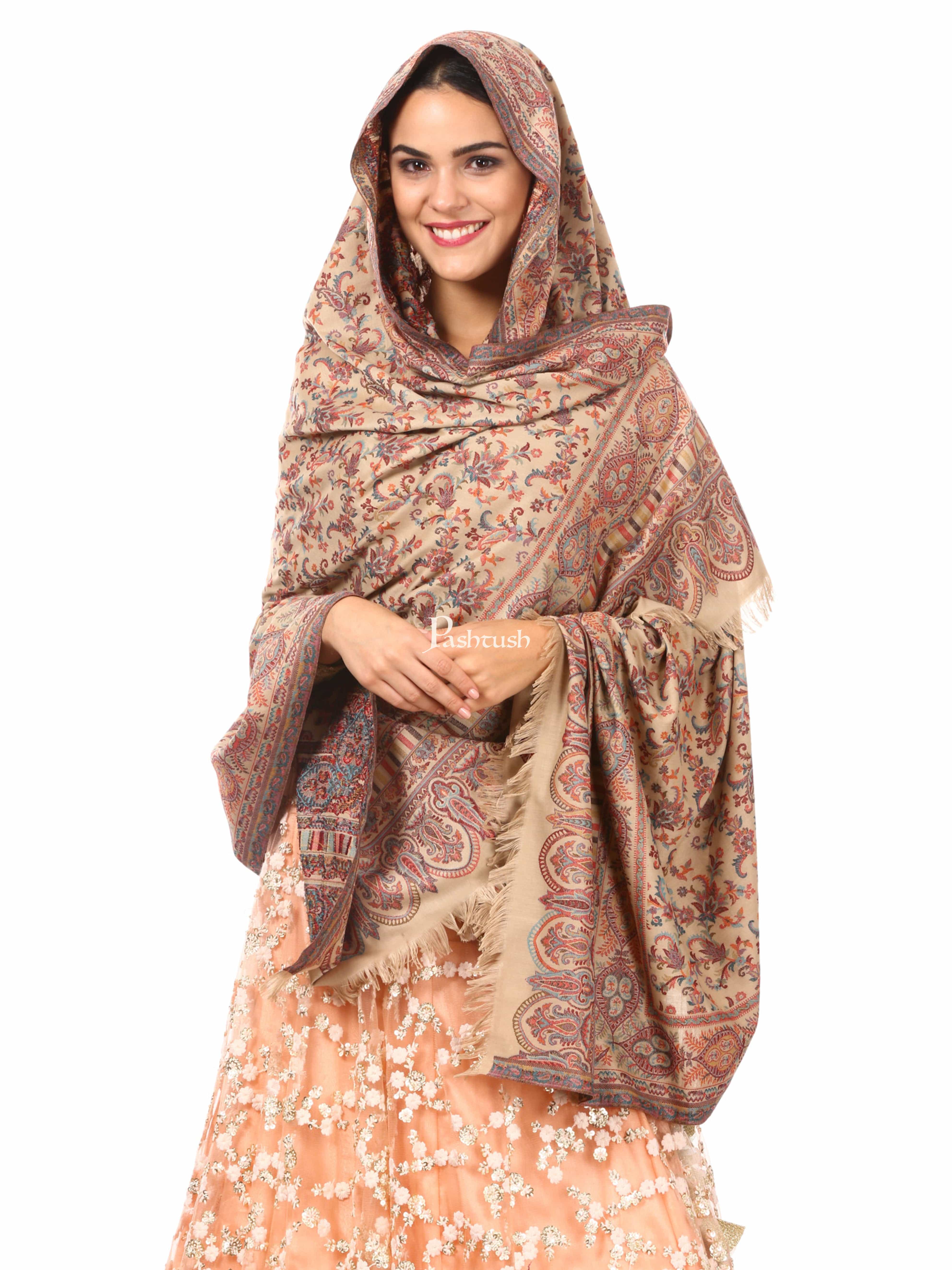 Pashtush Womens Faux Pashmina, Ethnic Weave Shawl, Beige - Image 5