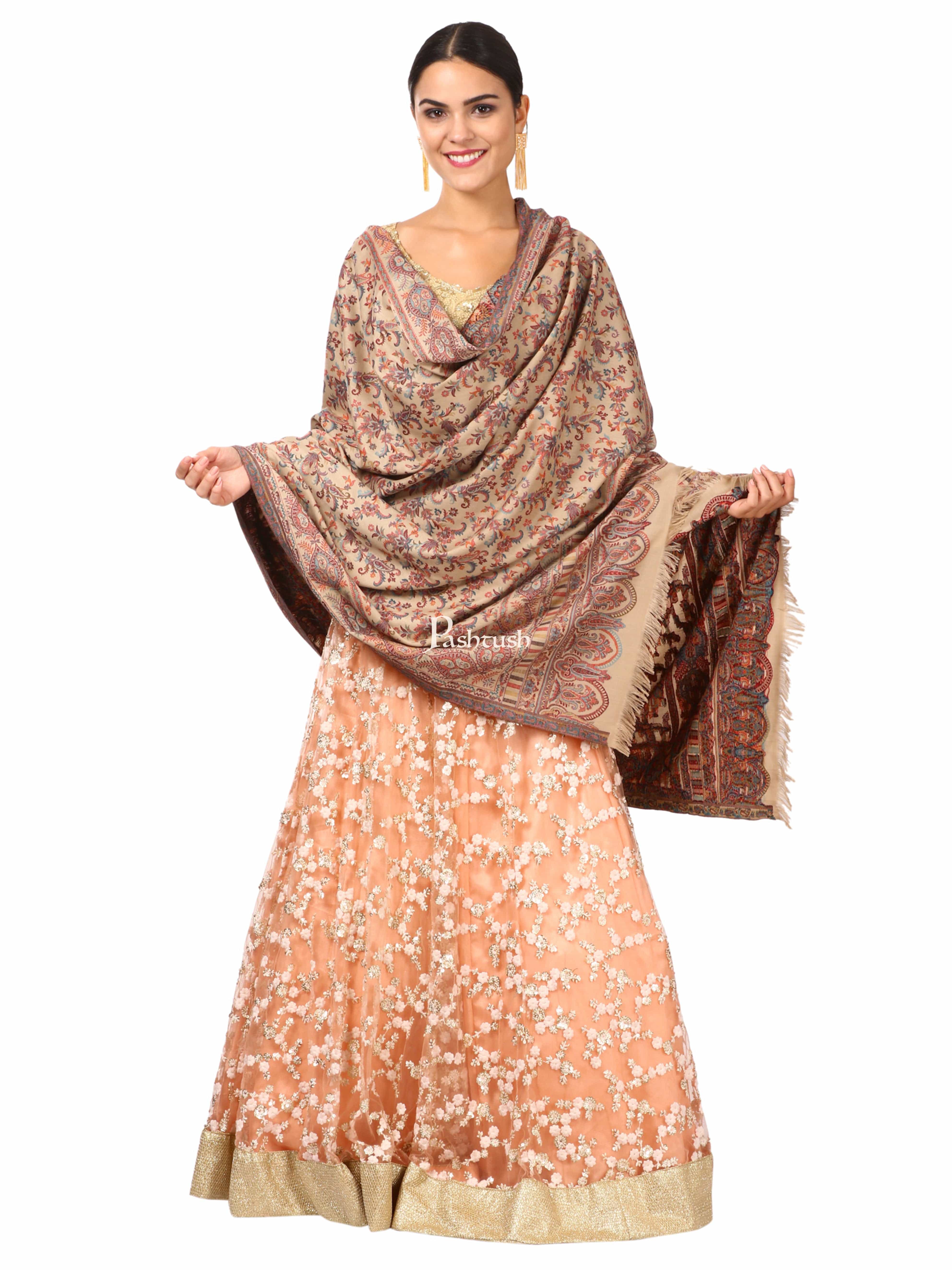 Pashtush Womens Faux Pashmina, Ethnic Weave Shawl, Beige - Image 6