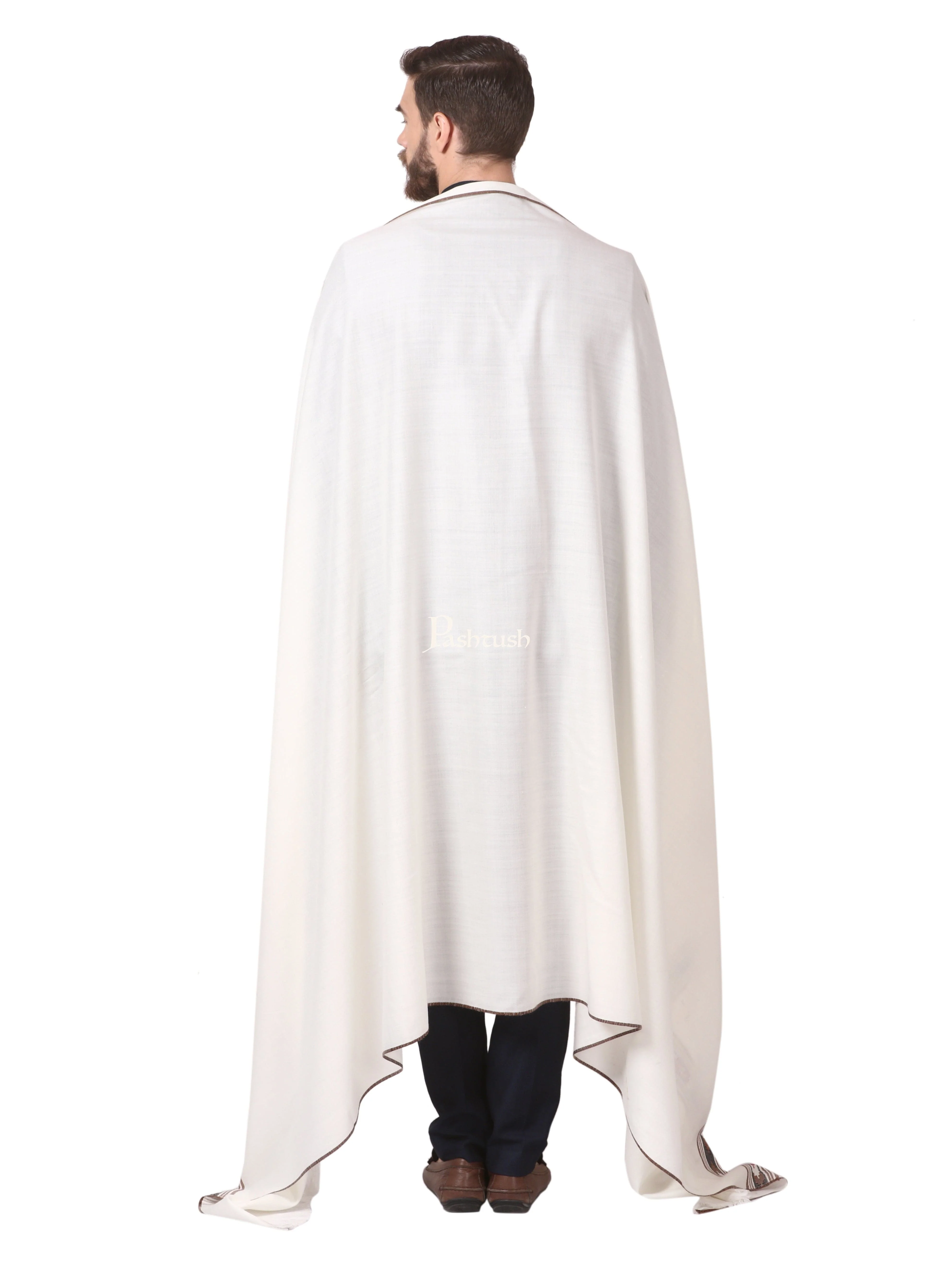 Pashtush Mens Woven Aztec Design Shawl, Fine Wool, Ivory - Image 5
