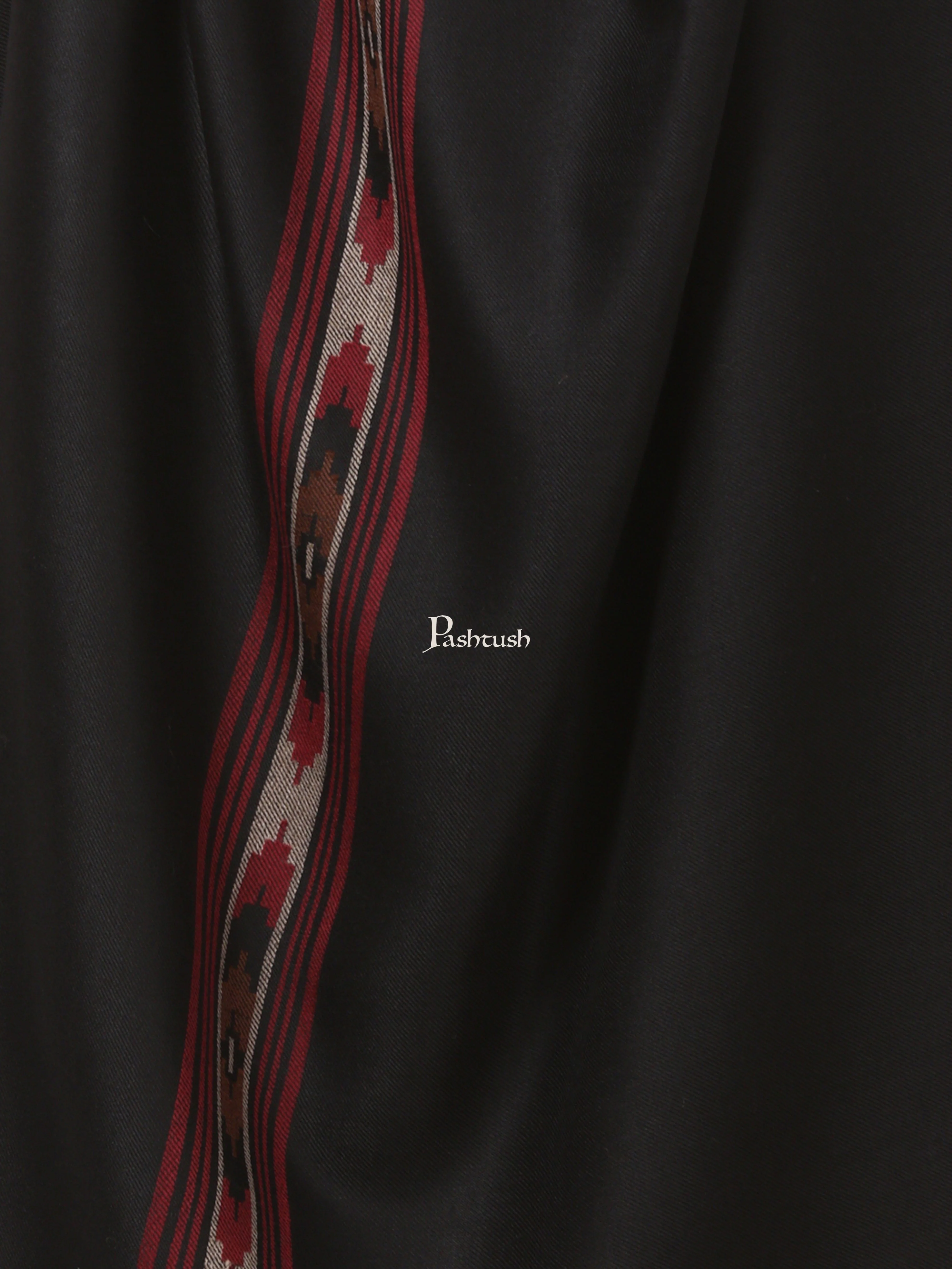 Pashtush Woven Aztec Design Mens Full Size Shawl In Extra Fine Wool -Black - Image 5
