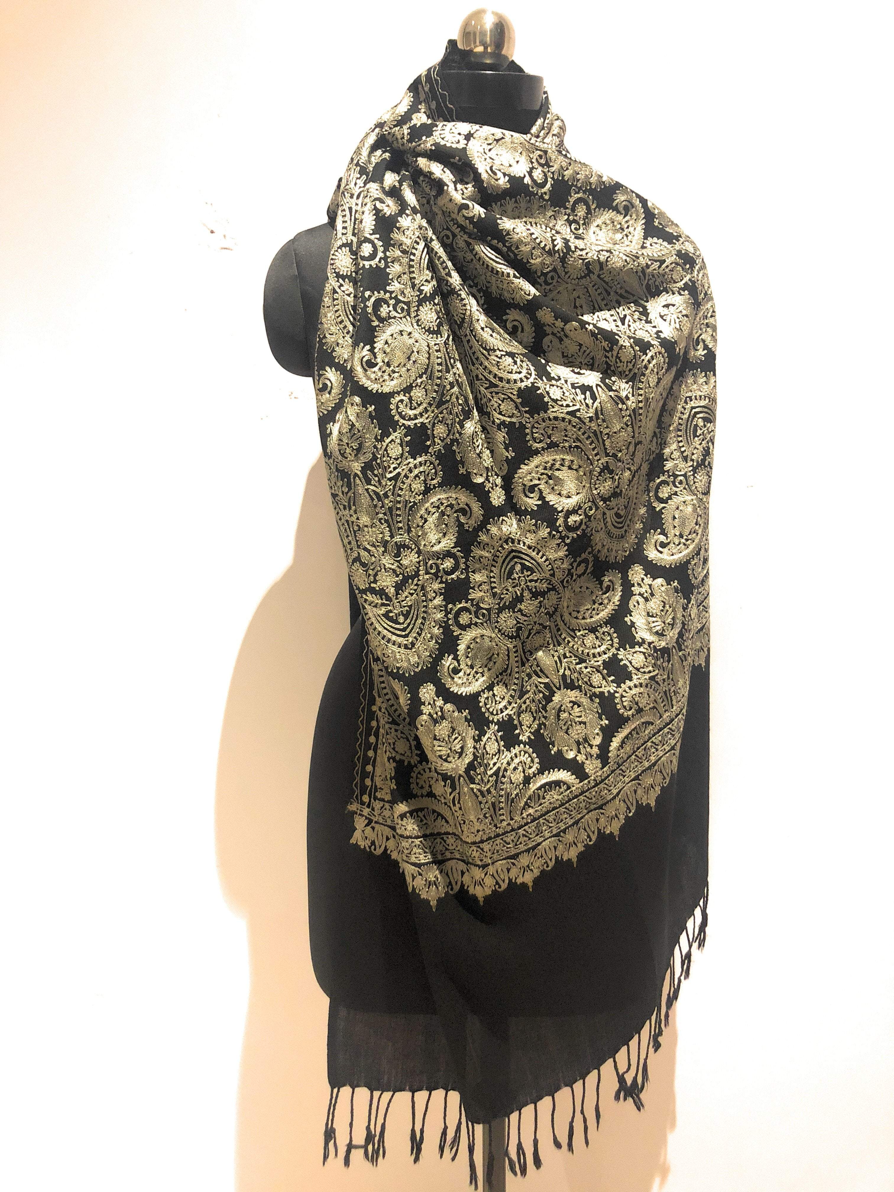 Pashtush Silk-Fine Wool, Nalki Embroidery Needlework Stole - Image 3