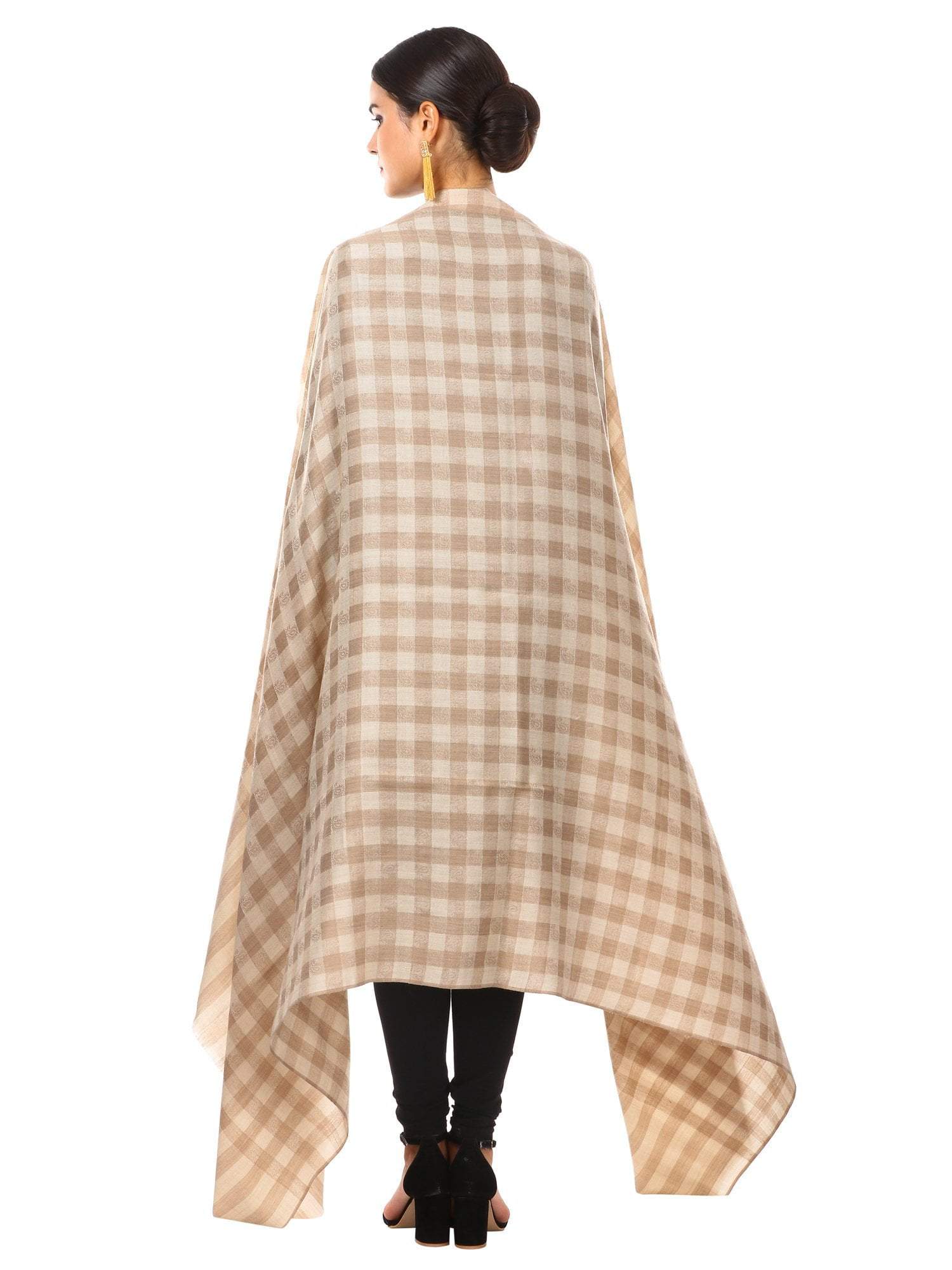 Pashtush Womens Extra Fine Wool Blend  Shawl,Checkered, Soft And Warm Beige - Image 5