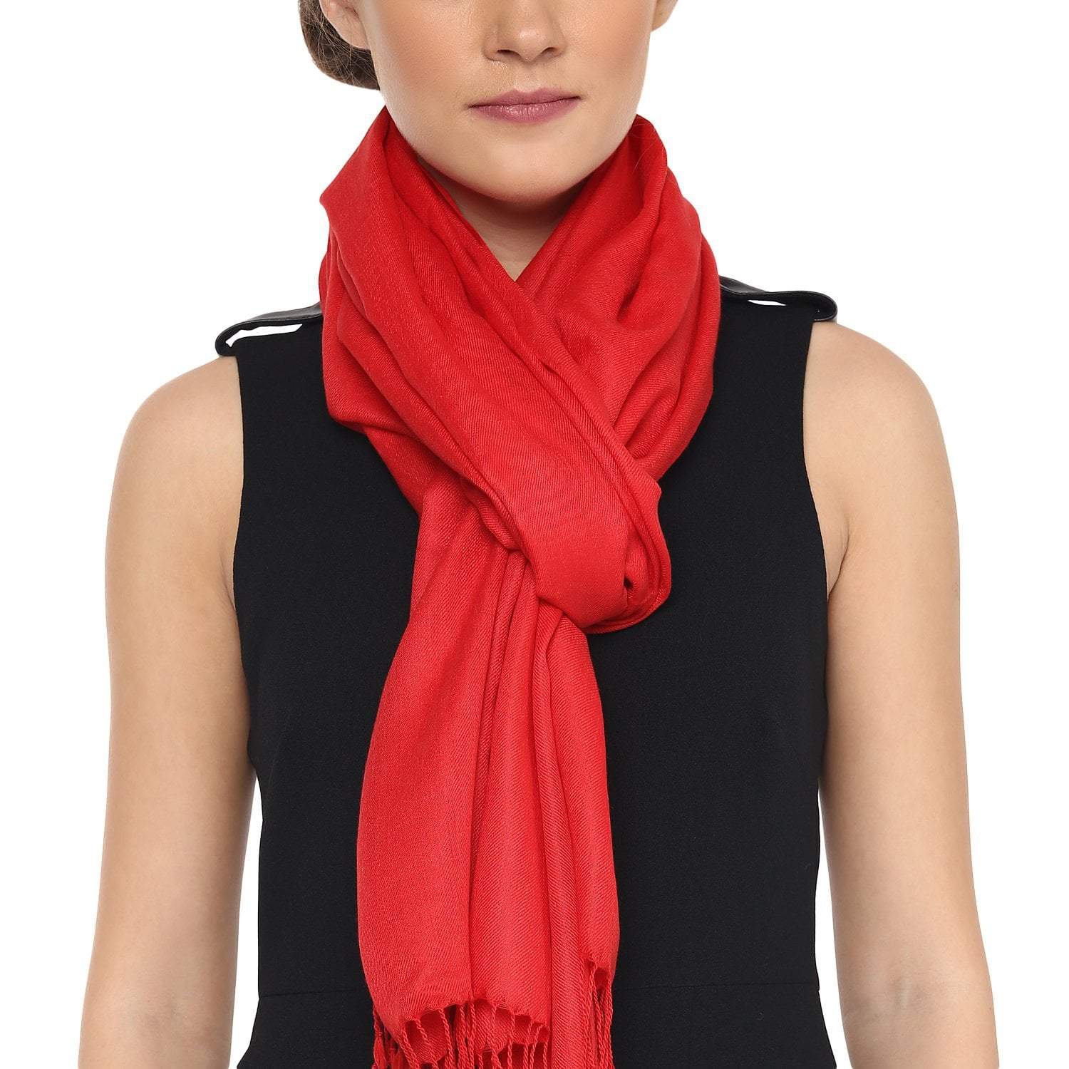 Pashtush Womens Extra Fine Wool Scarf, Stole, Scarlet Red (Solid Colour) - Image 3