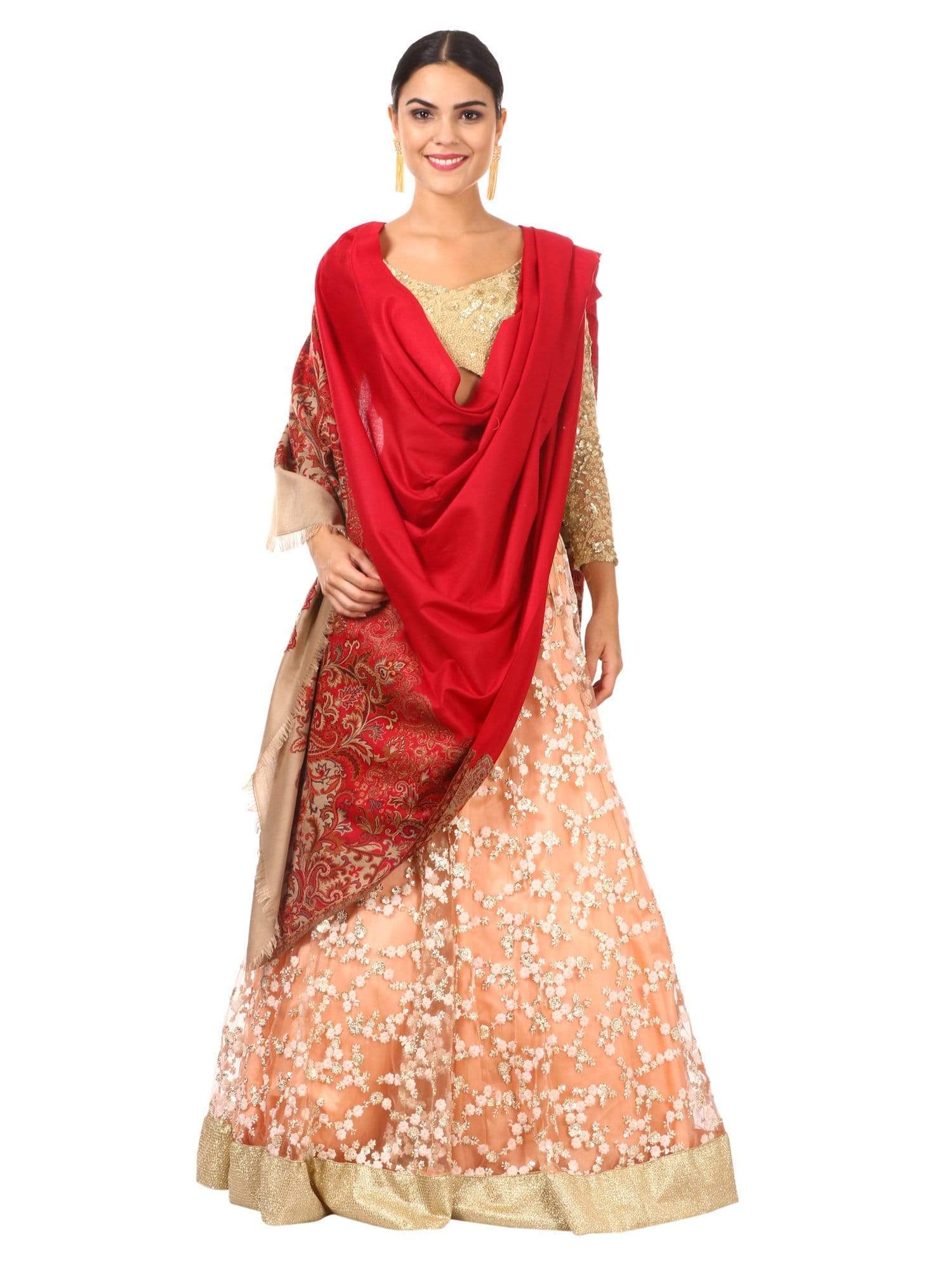 Pashtush Womens Floral Jacquard Shawl, Faux Pashmina Red - Image 3