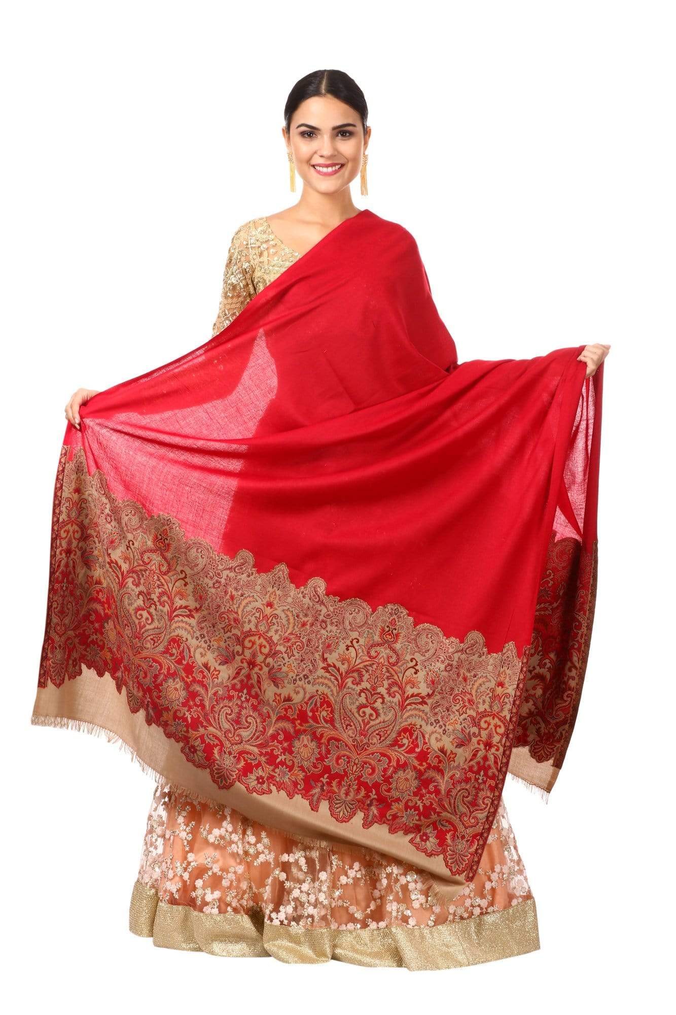 Pashtush Womens Floral Jacquard Shawl, Faux Pashmina Red - Image 4