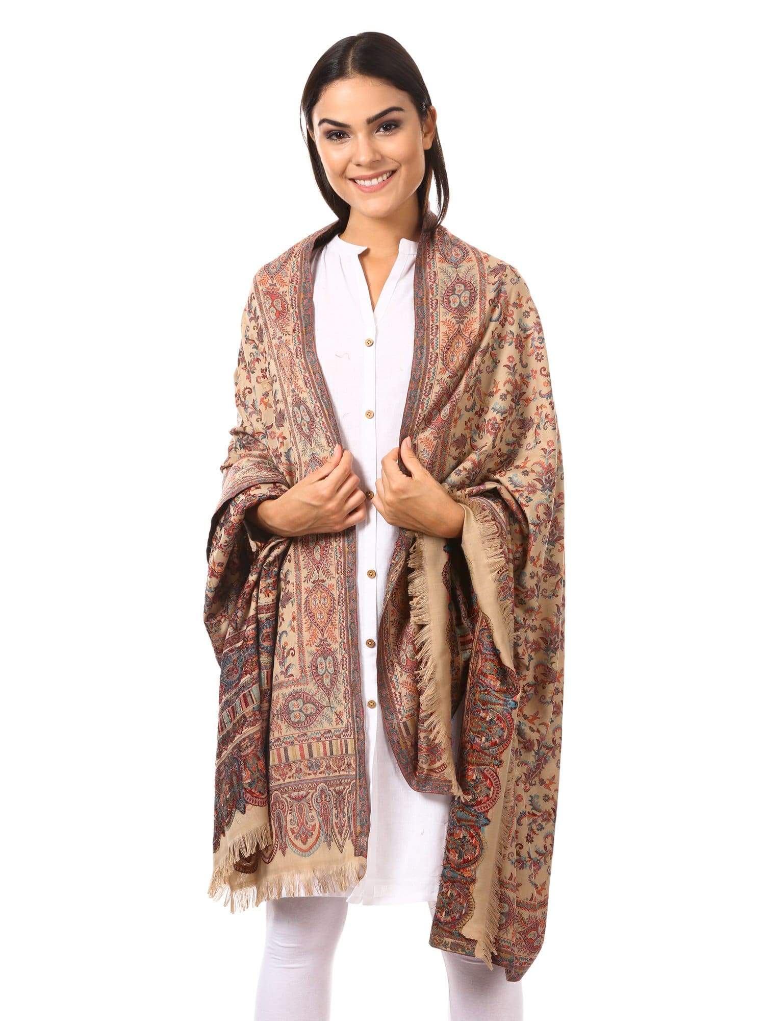Pashtush Womens Ethnic Shawl, Faux Pashmina, Soft And Warm Dark Taupe - Image 3