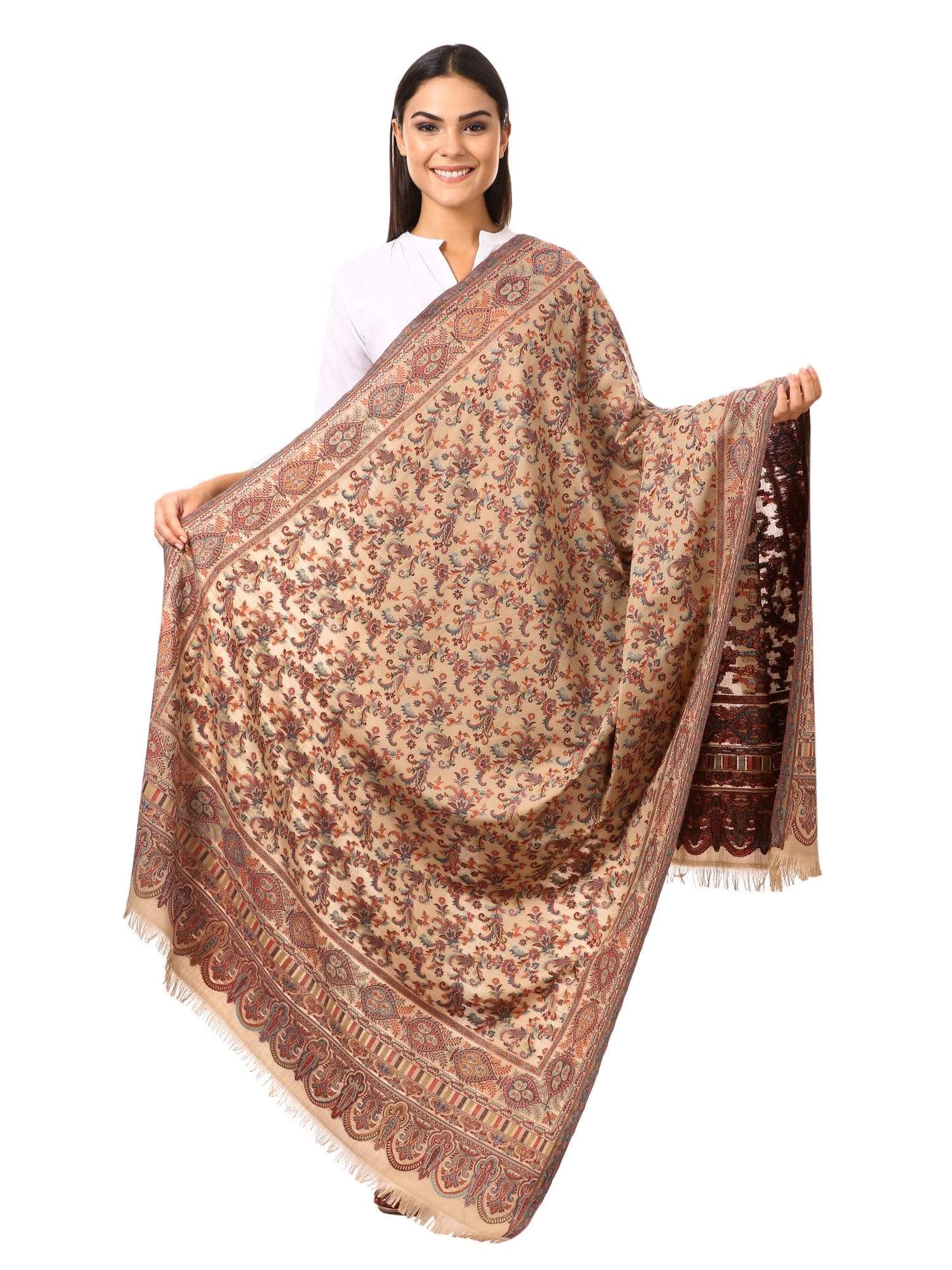 Pashtush Womens Ethnic Shawl, Faux Pashmina, Soft And Warm Dark Taupe - Image 4