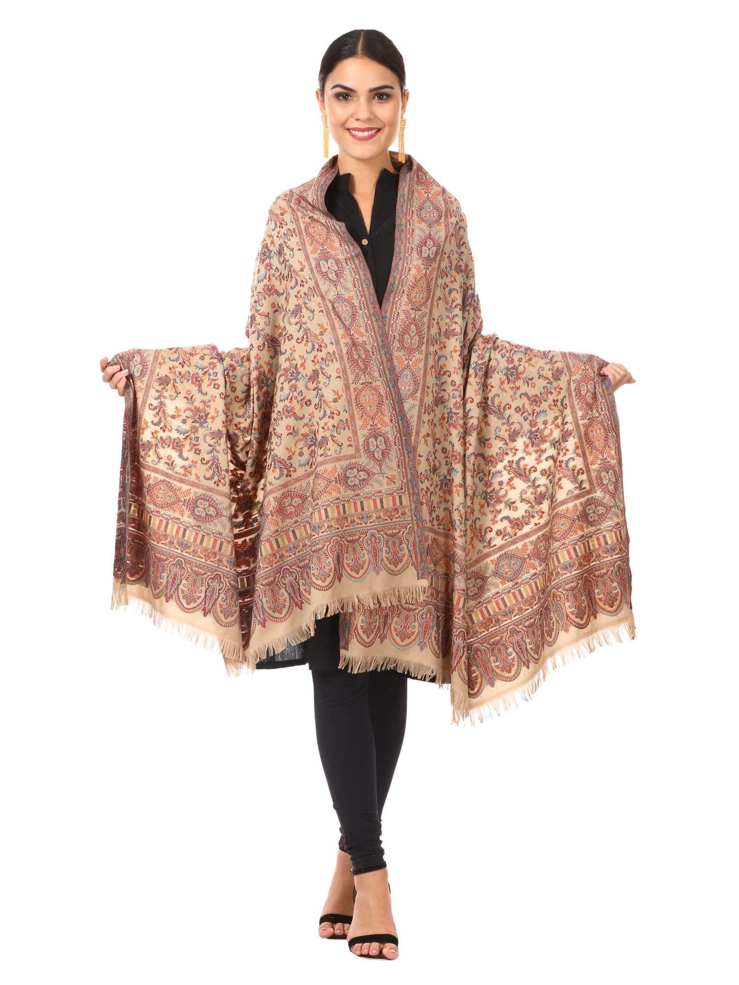 Pashtush Womens Ethnic Shawl, Faux Pashmina, Soft And Warm Dark Taupe - Image 7
