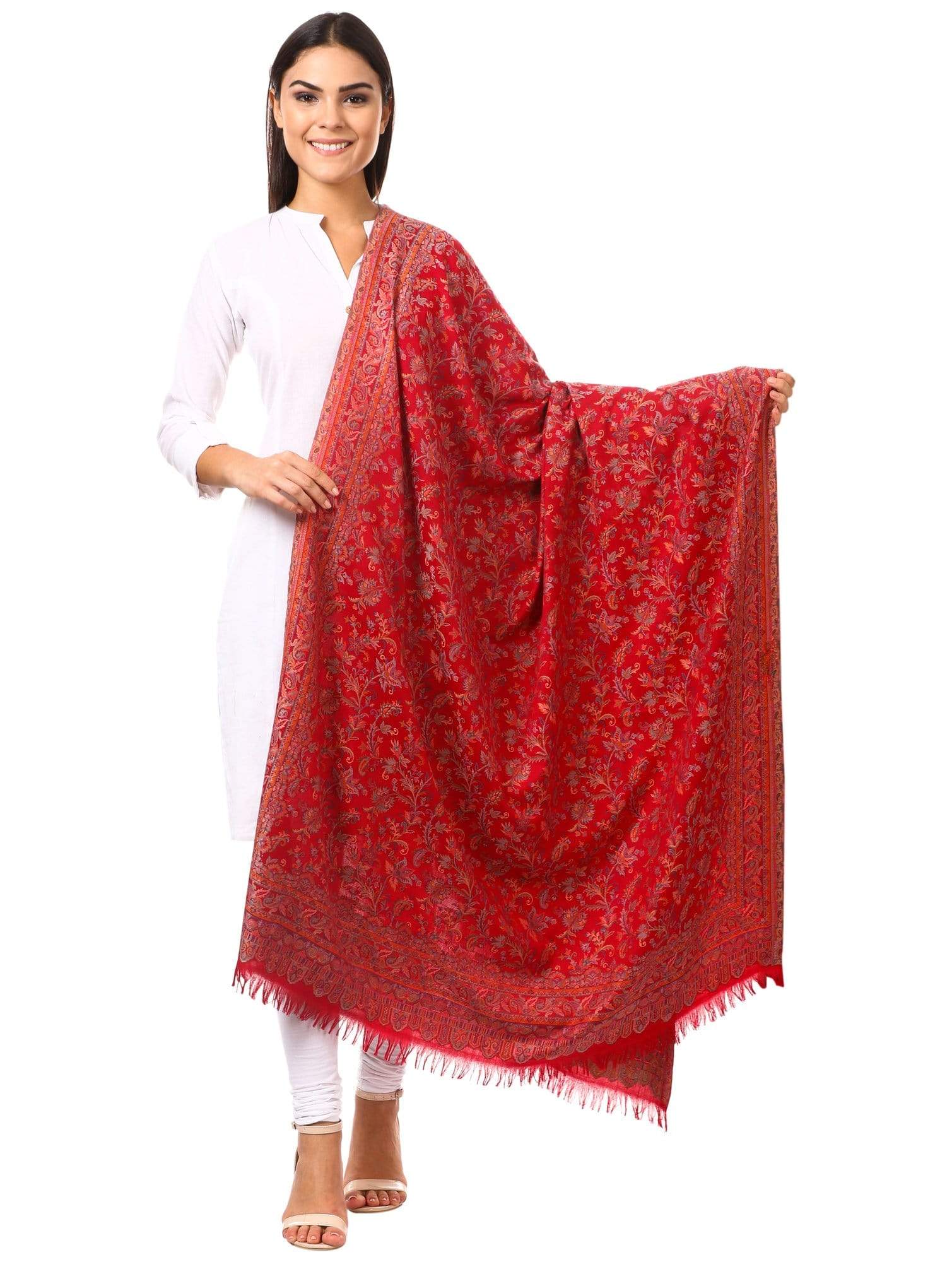 Pashtush Womens Ethnic Shawl, Faux Pashmina, Soft And Warm (Scarlet Red) - Image 3