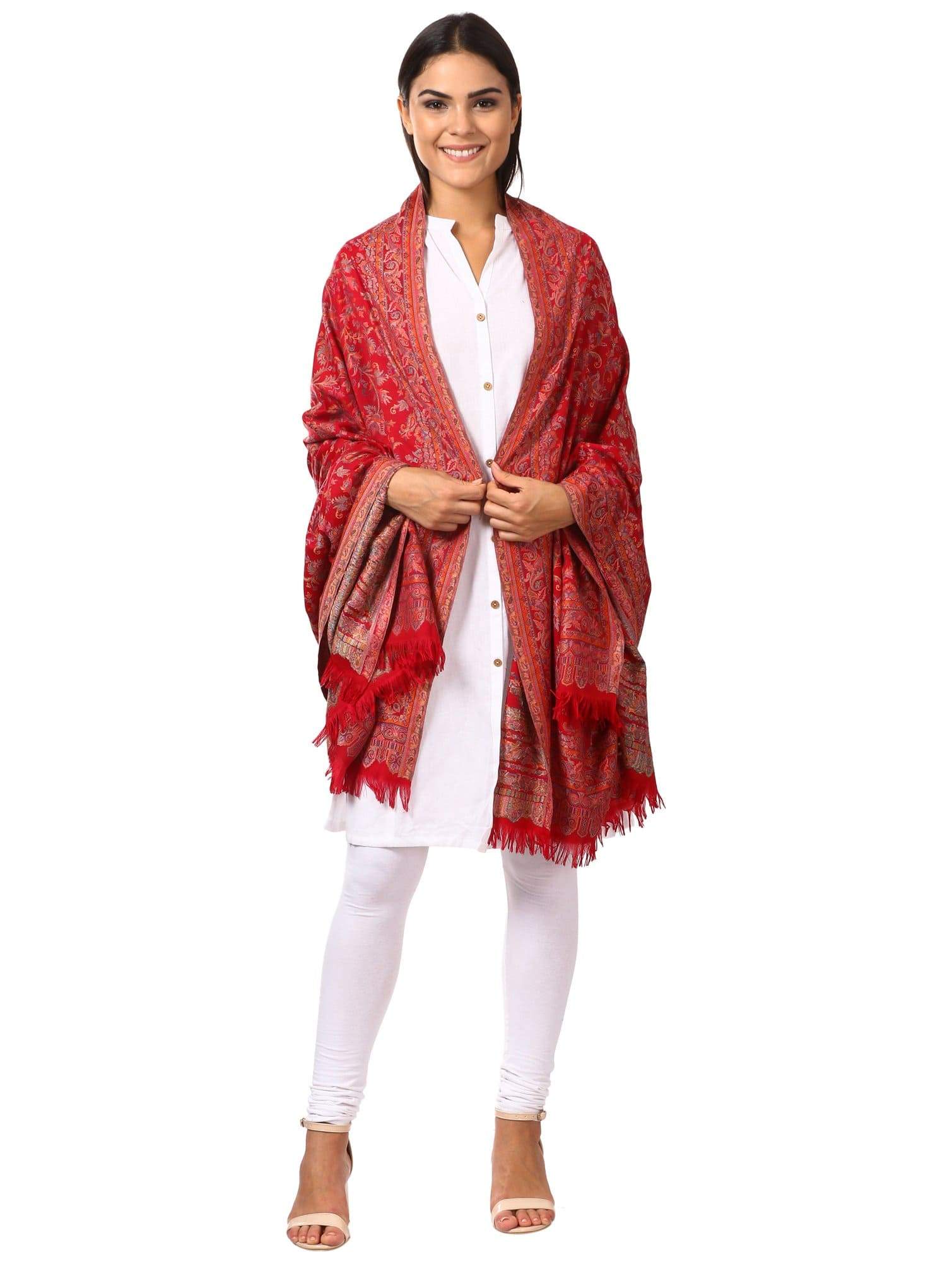 Pashtush Womens Ethnic Shawl, Faux Pashmina, Soft And Warm (Scarlet Red) - Image 4