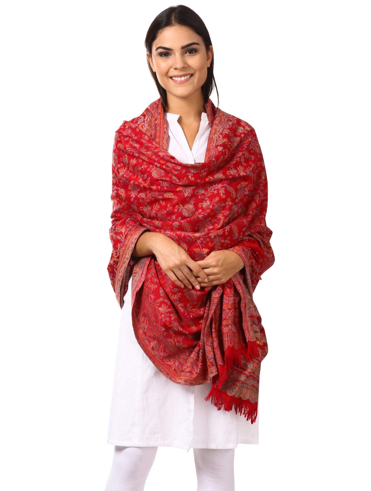 Pashtush Womens Ethnic Shawl, Faux Pashmina, Soft And Warm (Scarlet Red) - Image 5