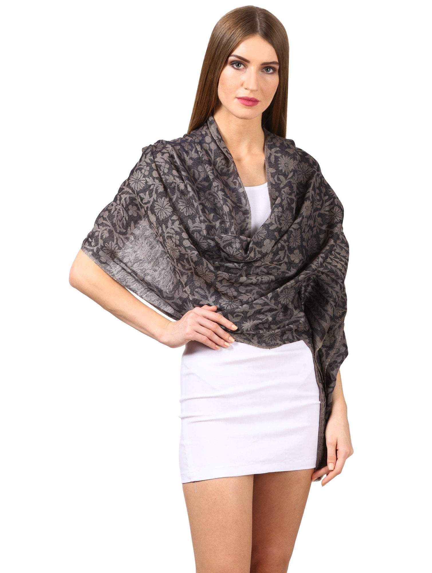 Pashtush Women'S Silk- Reversible Floral Scarf, Soft And Warm Black Black - Image 3