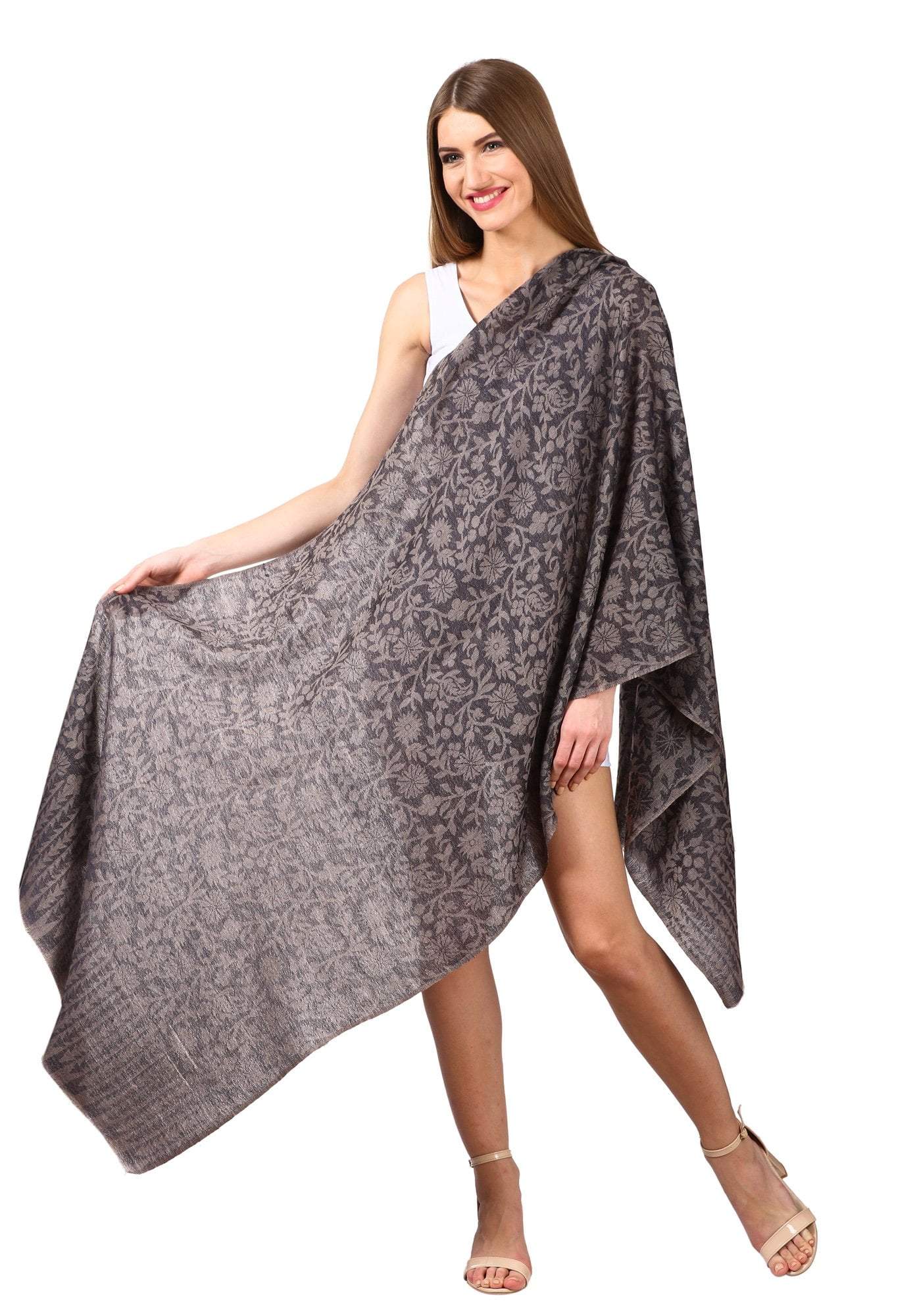 Pashtush Women'S Silk- Reversible Floral Scarf, Soft And Warm Black Black - Image 5